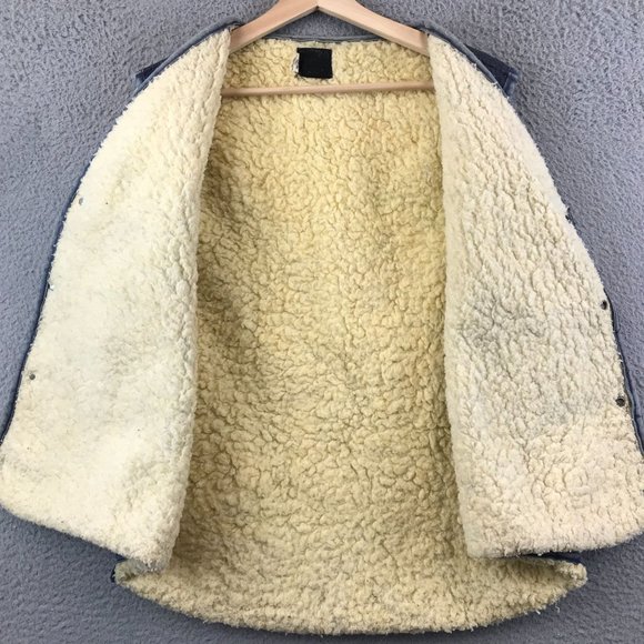 Vintage Sears Roebucks Western Vest Mens XL Sherpa Lined Denim Snap Button - Picture 3 of 8
